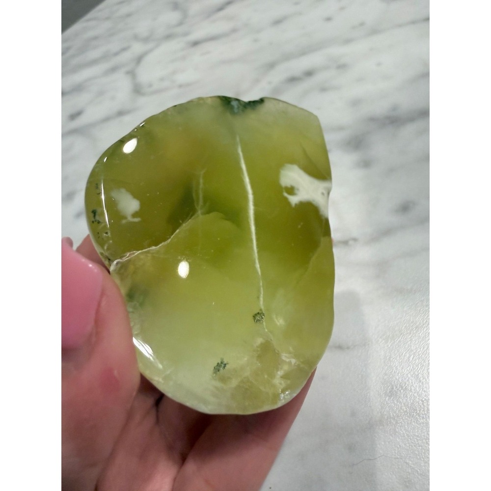 Palm Stone Lime Green Australian Prehnite Polished Crystal Specimen